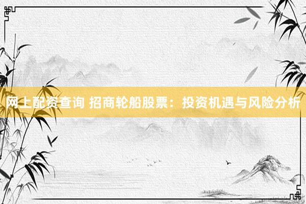 网上配资查询 招商轮船股票：投资机遇与风险分析