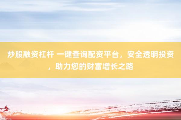 炒股融资杠杆 一键查询配资平台，安全透明投资，助力您的财富增长之路