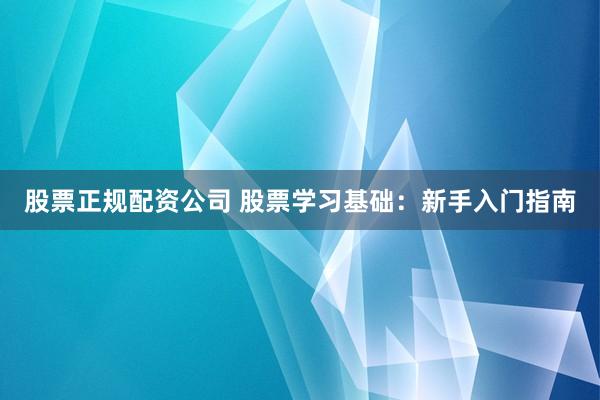 股票正规配资公司 股票学习基础：新手入门指南