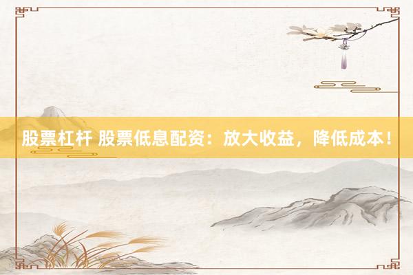 股票杠杆 股票低息配资：放大收益，降低成本！