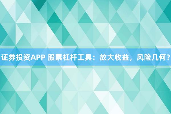 证券投资APP 股票杠杆工具：放大收益，风险几何？