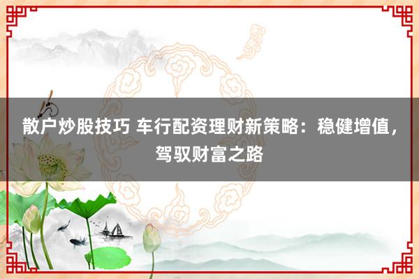 散户炒股技巧 车行配资理财新策略：稳健增值，驾驭财富之路