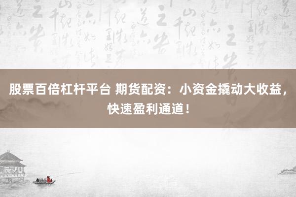 股票百倍杠杆平台 期货配资：小资金撬动大收益，快速盈利通道！