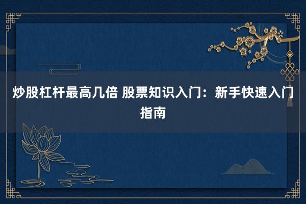 炒股杠杆最高几倍 股票知识入门：新手快速入门指南