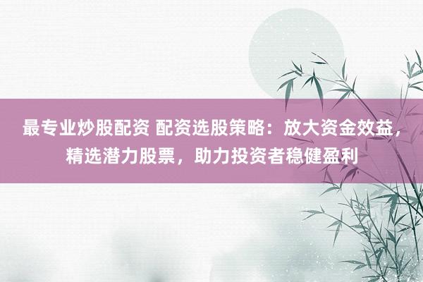 最专业炒股配资 配资选股策略：放大资金效益，精选潜力股票，助力投资者稳健盈利