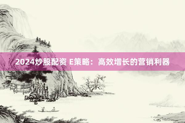 2024炒股配资 E策略：高效增长的营销利器