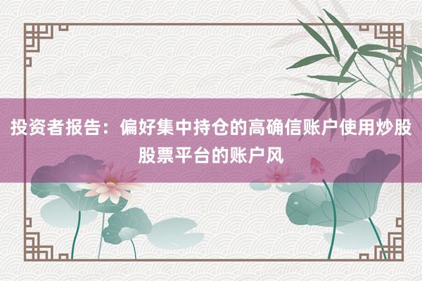 投资者报告：偏好集中持仓的高确信账户使用炒股股票平台的账户风