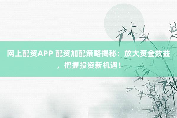 网上配资APP 配资加配策略揭秘：放大资金效益，把握投资新机遇！