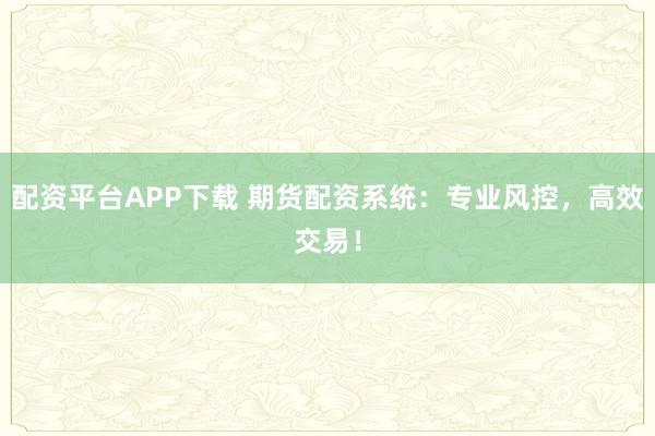 配资平台APP下载 期货配资系统：专业风控，高效交易！